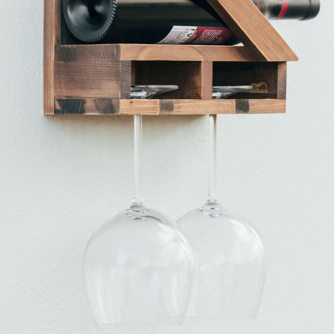 Atterstone Rustic Wine Rack With Hanging Stemware Slots: Holds 5 Bottles And 2 Glasses HOME GOODS 6 Atterstone Rustic Wine Rack With Hanging Stemware Slots: Holds 5 Bottles And 2 Glasses HOME GOODS