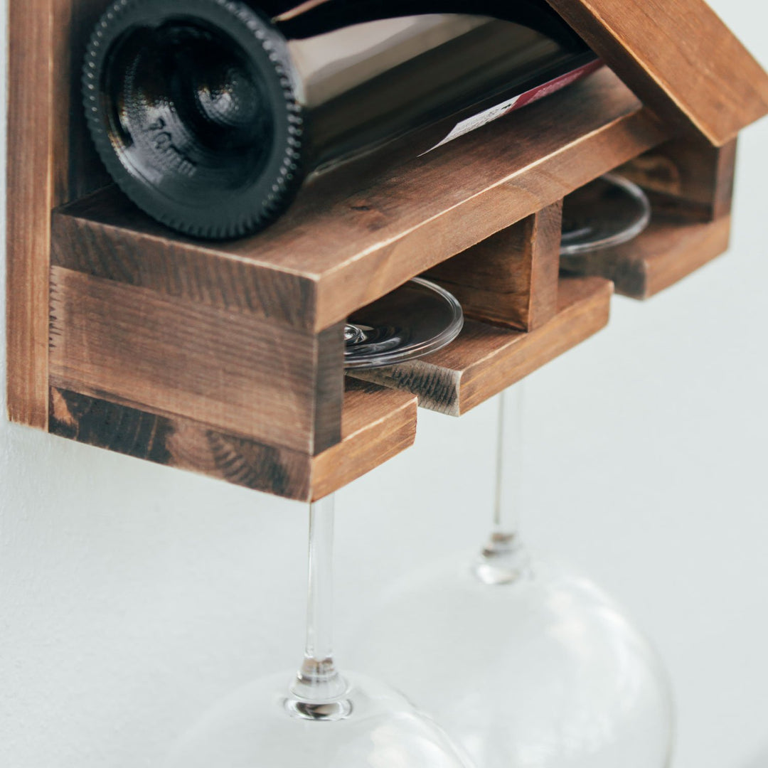 Atterstone Rustic Wine Rack With Hanging Stemware Slots: Holds 5 Bottles And 2 Glasses HOME GOODS 9 Atterstone Rustic Wine Rack With Hanging Stemware Slots: Holds 5 Bottles And 2 Glasses HOME GOODS