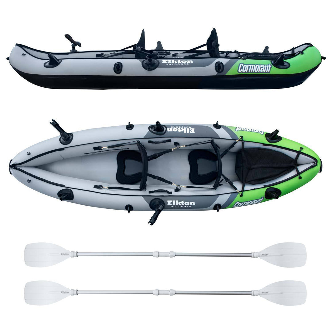Elkton Outdoors Cormorant Inflatable 2 Person Fishing Kayak Set With 6 Rod Holders, Paddles, Double Action Pump 2 Elkton Outdoors Cormorant Inflatable 2 Person Fishing Kayak Set With 6 Rod Holders, Paddles, Double Action Pump