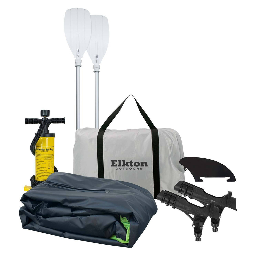 Elkton Outdoors Cormorant Inflatable 2 Person Fishing Kayak Set With 6 Rod Holders, Paddles, Double Action Pump 7 Elkton Outdoors Cormorant Inflatable 2 Person Fishing Kayak Set With 6 Rod Holders, Paddles, Double Action Pump