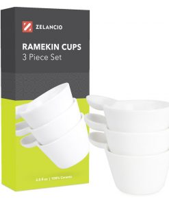 Zelancio Ramekin Dishes Set Of 3 Porcelain Ramekins In White With Handles, Ramekin Cups, Ramekin Bowls Are Perfect For Creme Brulee, Flan, Chicken Pot Pie, And French Onion Soup Microwave Safe HOME GOODS