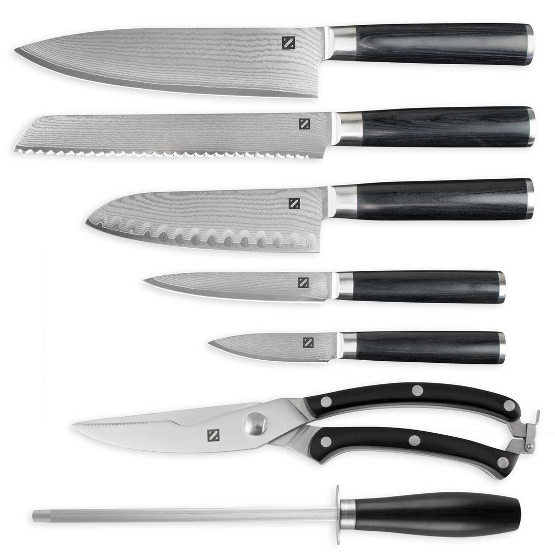 Zelancio HOME GOODS 7 Piece Japanese VG-10 Damascus Steel Chef Knife Set 2 Zelancio HOME GOODS 7 Piece Japanese VG-10 Damascus Steel Chef Knife Set