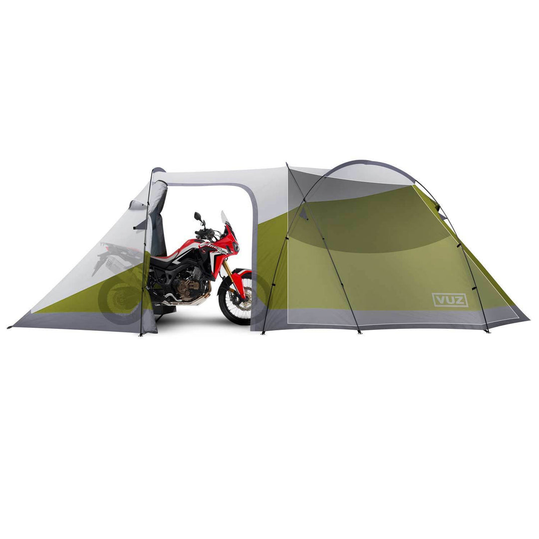 VuzMoto 12 Foot Waterproof Motorcycle Tent With Integrated 3-Person Tent Space 4 VuzMoto 12 Foot Waterproof Motorcycle Tent With Integrated 3-Person Tent Space