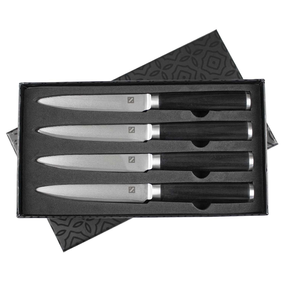 Zelancio 4 Piece Japanese VG-10 Steel Steak Knives With Sharp, Non-Serrated Damascus Steel Blades HOME GOODS 1 Zelancio 4 Piece Japanese VG-10 Steel Steak Knives With Sharp, Non-Serrated Damascus Steel Blades HOME GOODS
