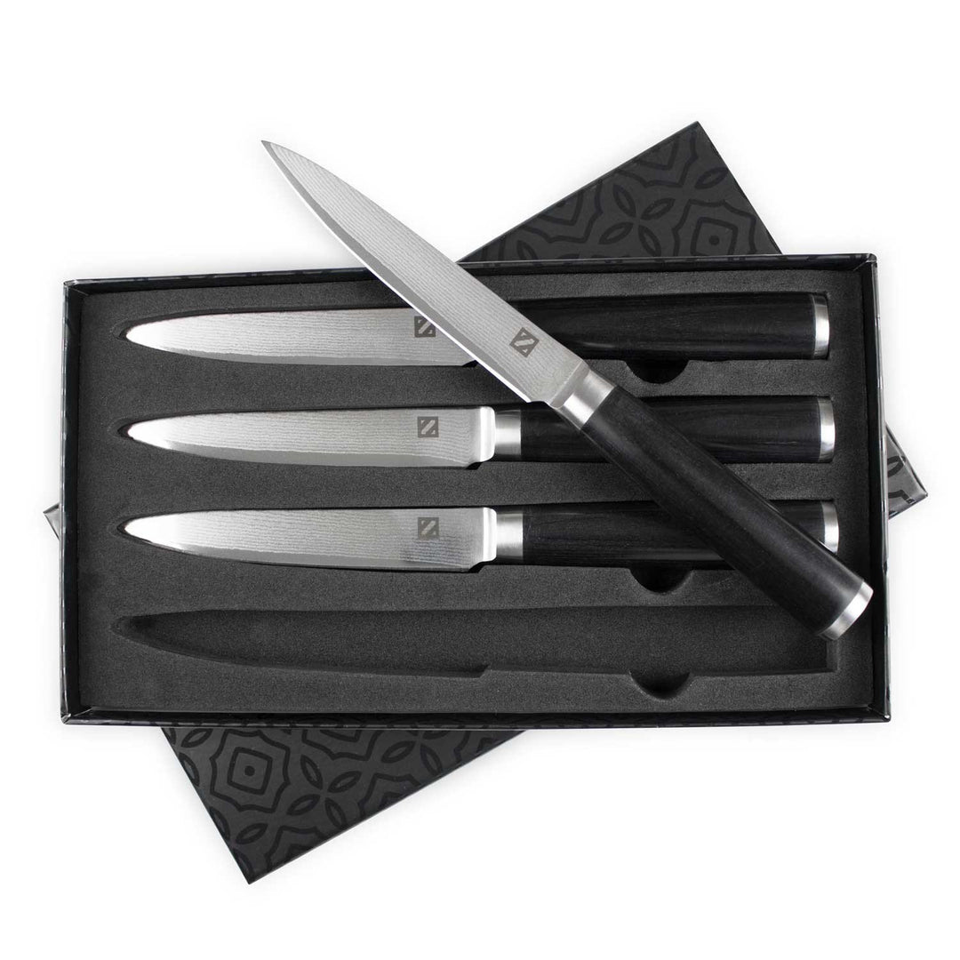 Zelancio 4 Piece Japanese VG-10 Steel Steak Knives With Sharp, Non-Serrated Damascus Steel Blades HOME GOODS 3 Zelancio 4 Piece Japanese VG-10 Steel Steak Knives With Sharp, Non-Serrated Damascus Steel Blades HOME GOODS